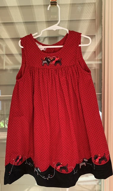 Samantha Says Little Girl Red Corduroy Scottie Dog Jumper Dress Size 5 Polkadots