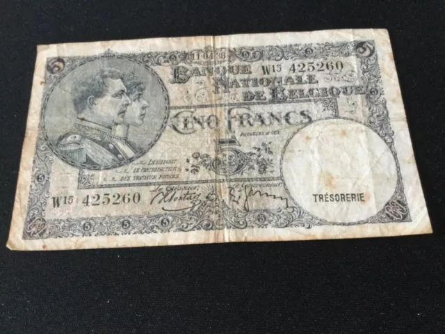 5 Belgium Francs banknote dated 11/4/38