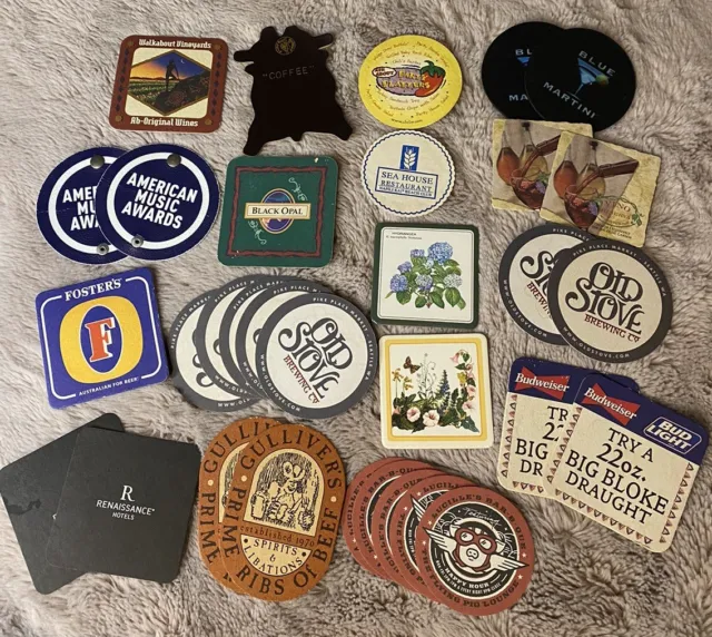 32 VNTG/Now Coasters, Many Brands Ads American Music Awards Blue Martini Beers++