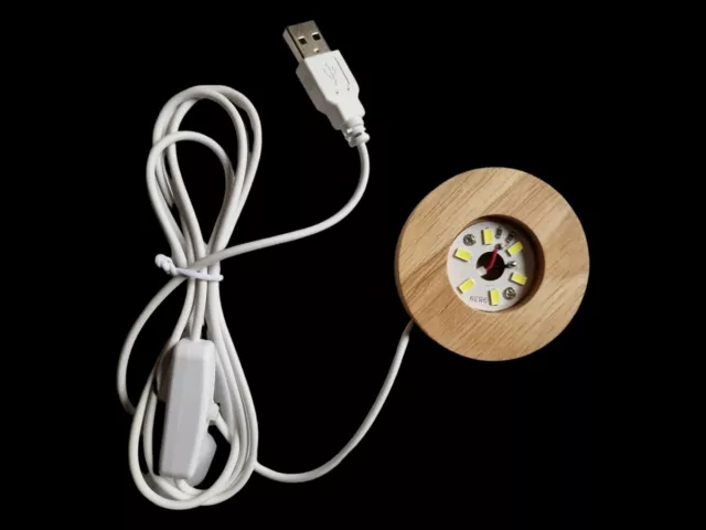 Round Wood LED Light Display Base 6.5cm USB LED light base warm white light