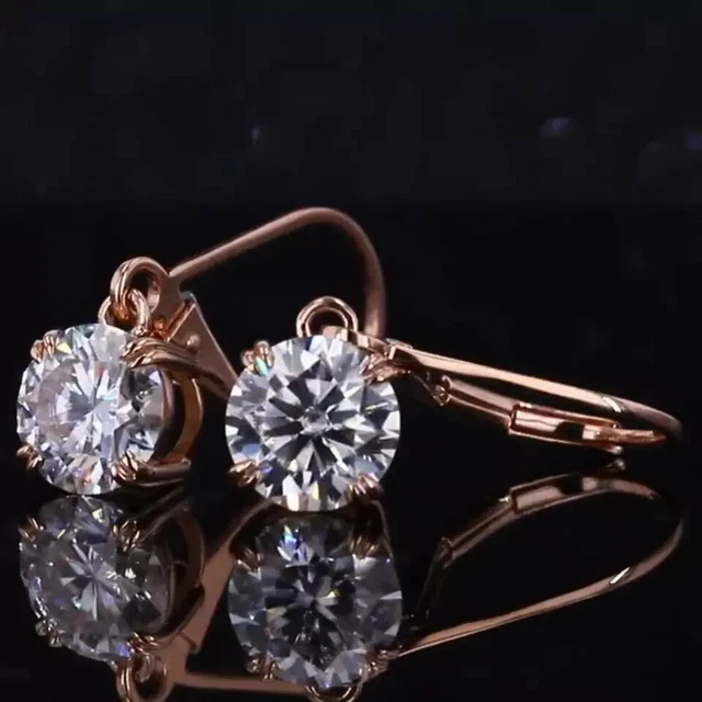 Drop Dangle Earring Solid 14K Rose Gold 2.Ct Round Cut Certified VVS1 Moissanite