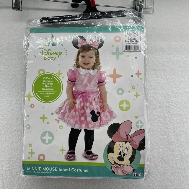 Disney Baby Infant Minnie Mouse Pink Dress Costume Size 0-6 M 2 Piece Halloween