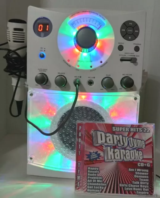 Singing Machine SML385W CD-G Auxiliary Tv Karaoke System w/LED Disco Lights
