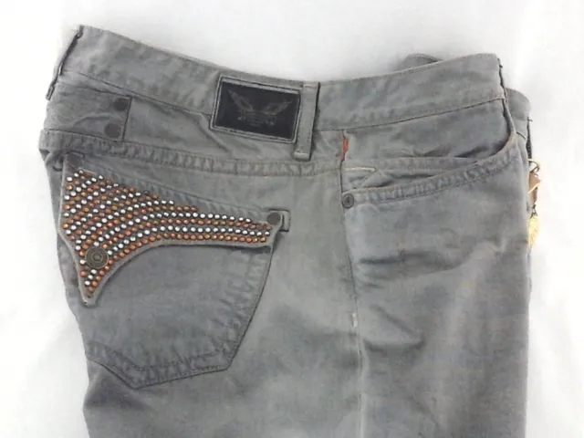 ROBIN'S Jean Jeans Long Flap Swarovski/Studs Gray Blue S USA Men' s 42 $440 New