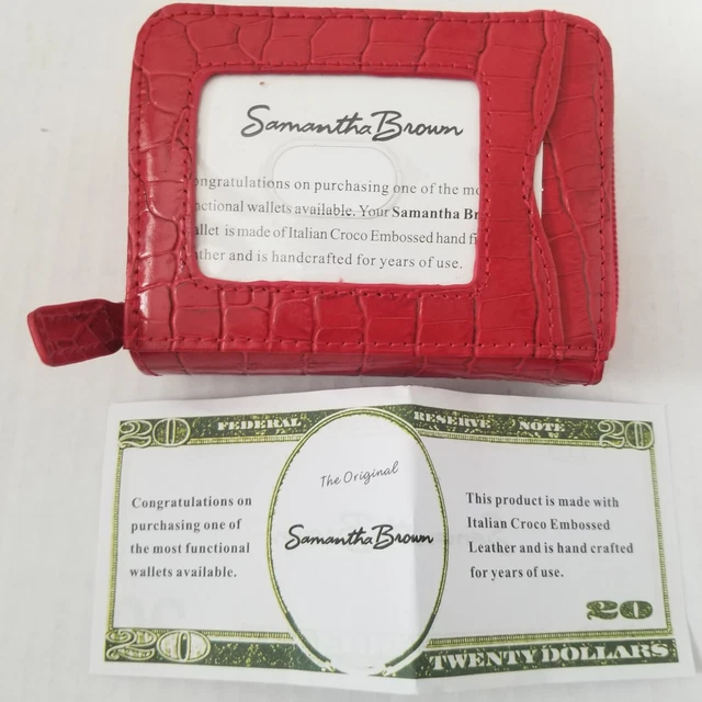 New Leather Croc Embossed Wallet small Samantha Brown Orig. Box Red 4.5 x 3.5" 6