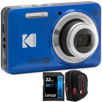 Cámara digital Kodak PIXPRO FZ55 azul + tarjeta de memoria Lexar 32 GB + estuche bolsa para cámara