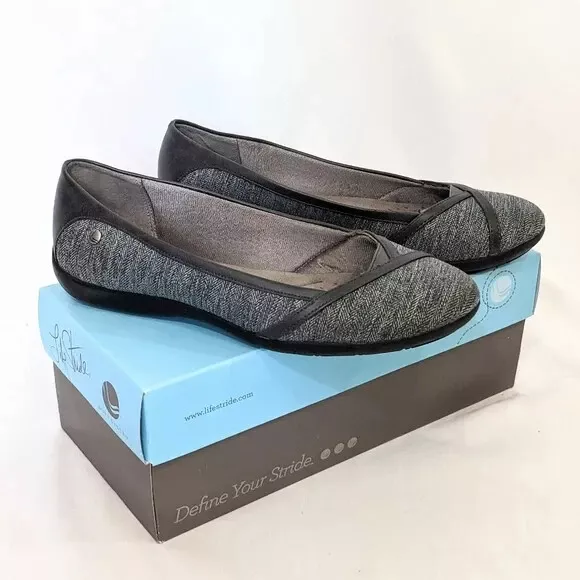 Life Stride Grey Flats "Ladylike" - Size 8.5 Womens - LifeStride Dress Shoes