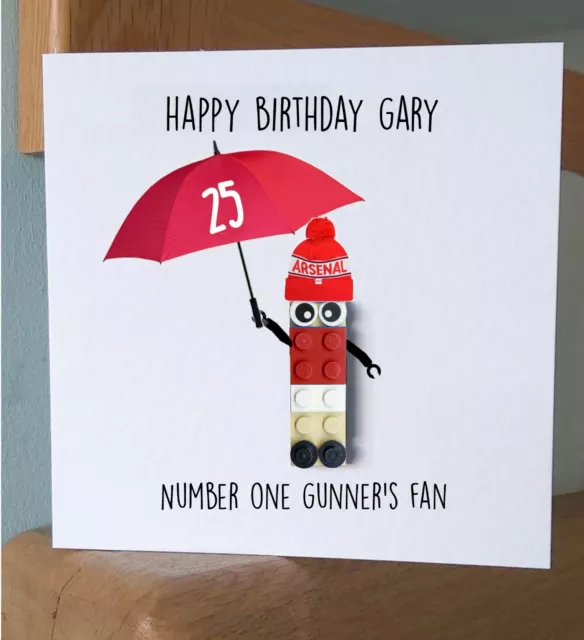 ARSENAL LEGO football club brick greetings Card Birthday personalised GUNNERS