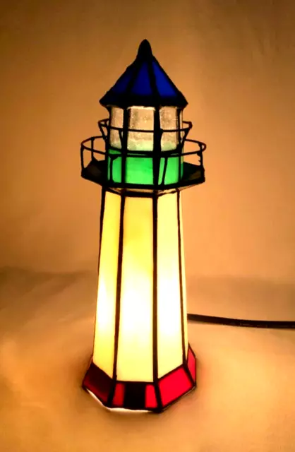 VINTAGE STAINED GLASS Light House Tiffany style Nautical  Beach Night Light Lamp