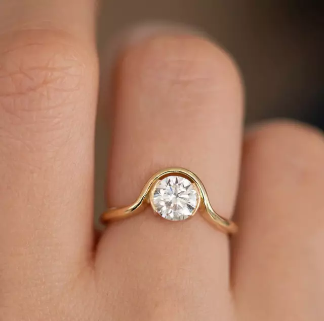 Bague diamant or jaune certifié IGI GIA cultivée ronde 1 carat 14K taille 5 6