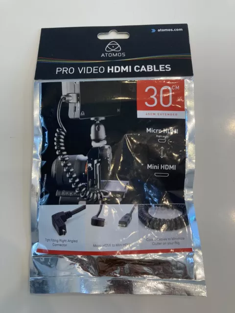 Atomos 11.81"/30cm Coiled Micro HDMI to Mini HDMI Cable -NEW