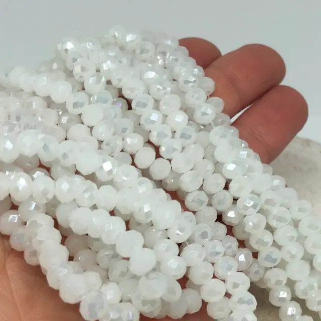 86 St. Glasschliffperlen Kristallperlen 6mm Glasperlen facettiert Pearl Weiß