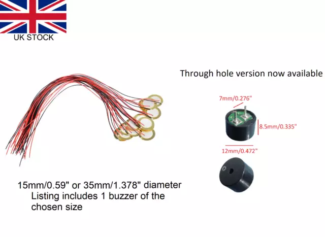 Gold Piezoelectric Ceramic Copper Buzzer Passive Piezo Disc 15mm, 27mm or 35mm