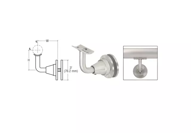 CRL Brushed Stainless Newport Series Glass Mounted Hand Rail Bracket HR2DGBS