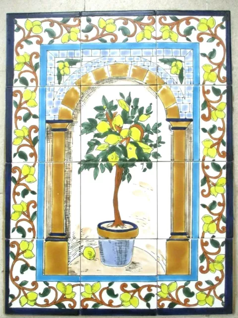 Hand Painted Ceramic tile art Mosaic wall mural Panel BACKSPLASH LEMON TREE