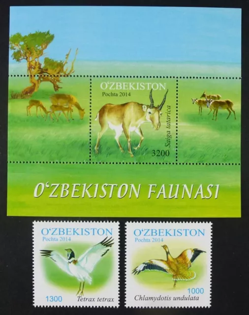 Usbekistan 2014 Vögel Antilopen Trappe Saiga Naturschutz 1077-1078 Block 69 MNH