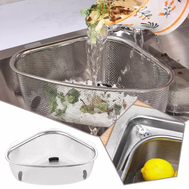 Sink Triangle Drain Basket Stainless Steel Kitchen Residue Filter Net Baske N5Y3