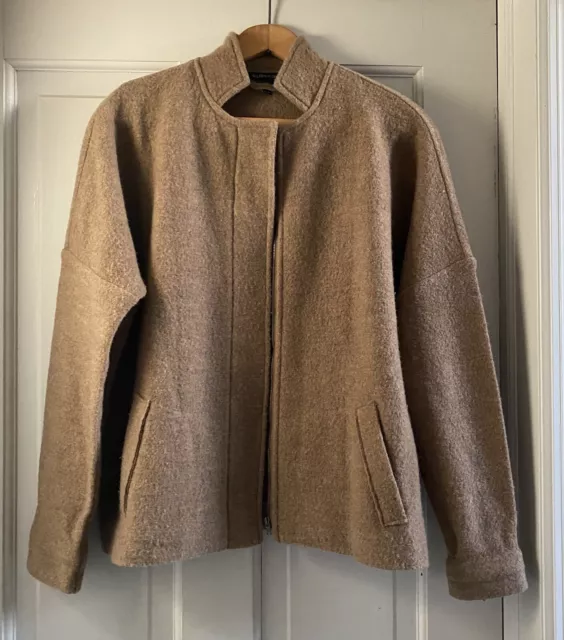 Eileen Fisher Jacket Coat Cardigan Merino Wool XS Zip Up Tan Brown Extra Small