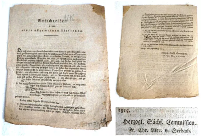 Orig uralt Biedermeier Urkunde Dokument Gotha 1815 Seebach Sachsen Weimar Nr 3