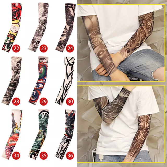 Unisex Herren Damen Nylon Temporäre Falsche Volle Tattoo Ärmel Strümpfe Cool↑ P