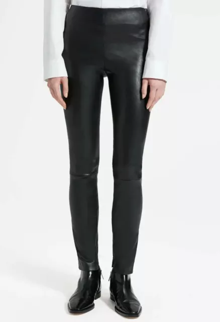 $995 NWT THEORY Sz10 ZIPPED ANKLE BRISTOL LEATHER STRETCH LEGGING PANT BLACK