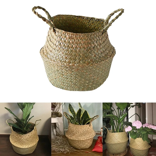 Pot De Fleurs En Paille Tissée - Design Naturel Et Couche Imperméable - Pour Plantes D'intérieur, Balcon Ou Décoration - Taille S - 6