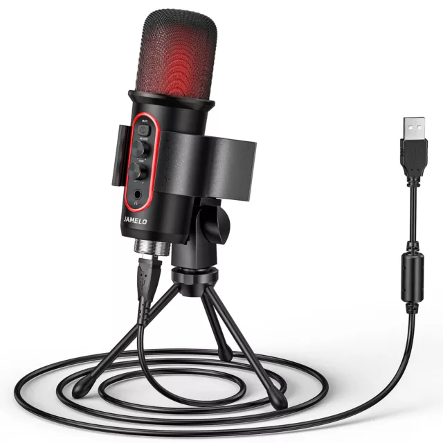 JAMELO Condenser Microphone Computer Gaming USB Mic with Stand for Studio Record