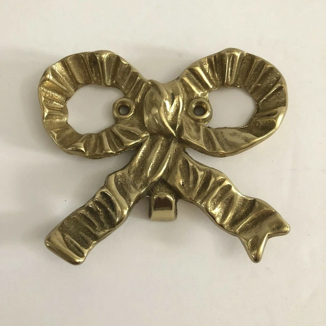 Vintage Brass Ribbon Bow Wall Coat Hanger Hook Picture Holder