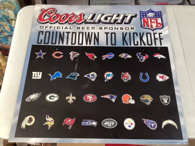 Rare 2004 Coors Light BEER Metal Tin Sign NFL FOOTBALL Teams LOGOS 30x30 Inches
