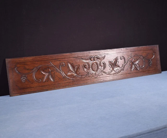 *42" French Antique Hand Carved Architectural Panel Solid Oak Wood Trim