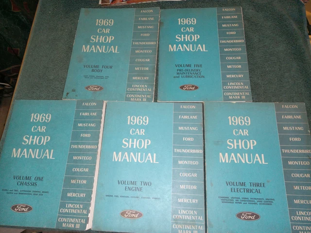 1969 Ford Lincoln Mercury Shop Manual Set / Good Original Books / Mustang Cougar