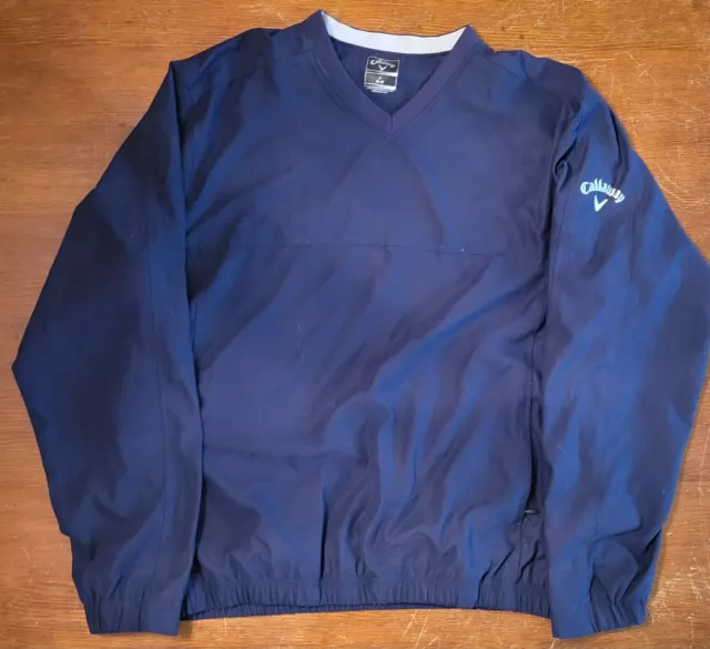 Callaway Mens Windbreaker Pullover Jacket Long Sleeve V-Neck Pockets Blue Large