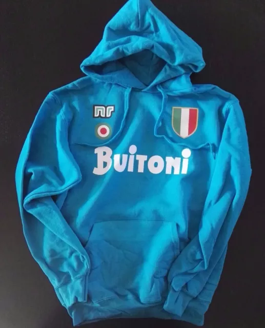 FELPA NAPOLI buitoni scudetto coppa MARADONA calcio 1987 azzurra con cappuccio