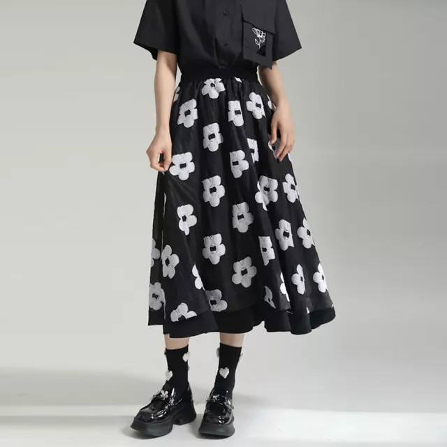 Women Splice Sweet Mesh Floral High Waist A-Line Long Skirt