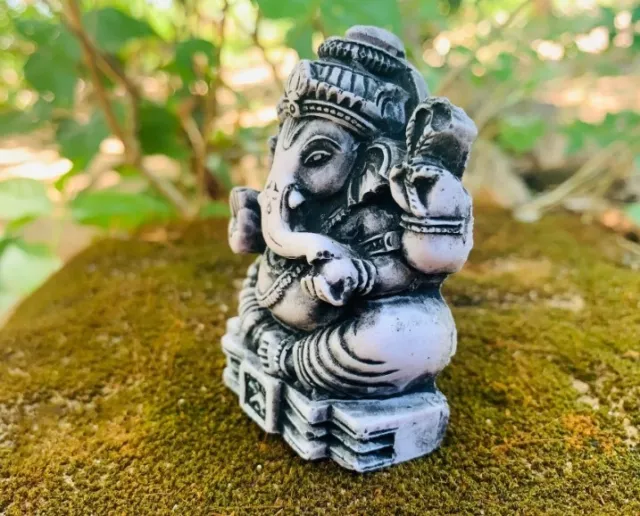 Small Ganesha stone statue Lord Hindu God of Success Mini Ganesh buddha meditati 2