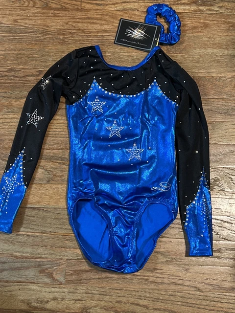 NWT rhinestone competition gymnastics dance leotard black /royal 12-14 AXS NWT rhinestone competition gymnastics dance leotard black /royal 12-14 AXS