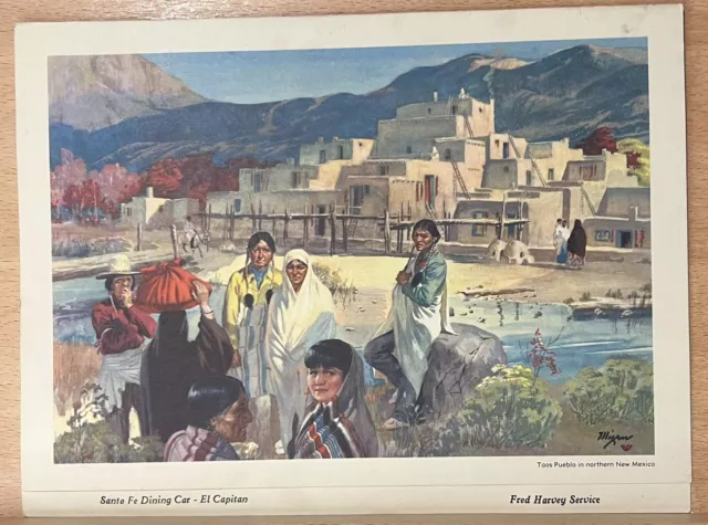 VTG 1950s Santa Fe Railway El Capitan Dining Car Dinner Menu–The Land of Pueblos