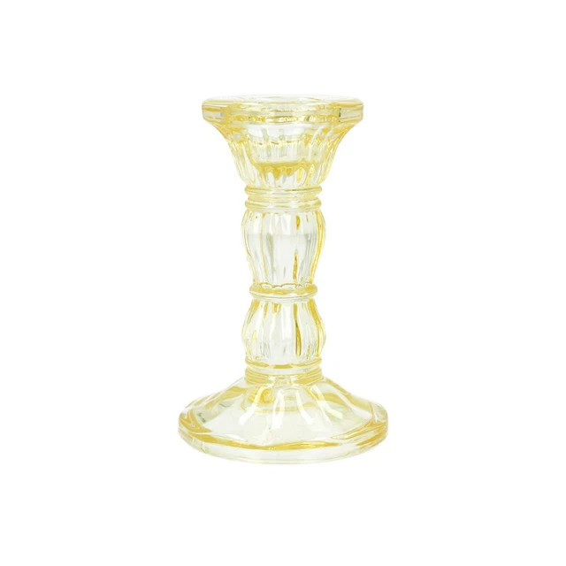 Candelabro de vidrio corto amarillo pastel, soporte para velas de Pascua de resorte