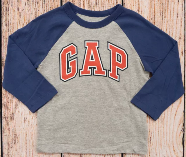 Boys 2 Yr T-Shirt Long Sleeve Baseball Baby GAP NWT Gray/Blue -855085 (5bh22)