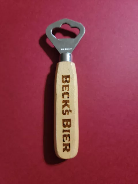 Vintage Authentic Becks Bier Bottle Opener Wooden Handle