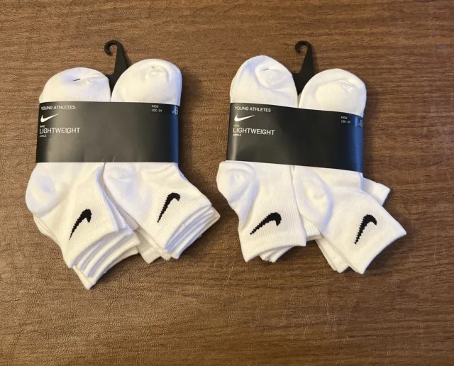 NIKE Ankle Socks Athletic Boy XS 10C-3Y (2) 6 Pack Low Cut Lightweight White New