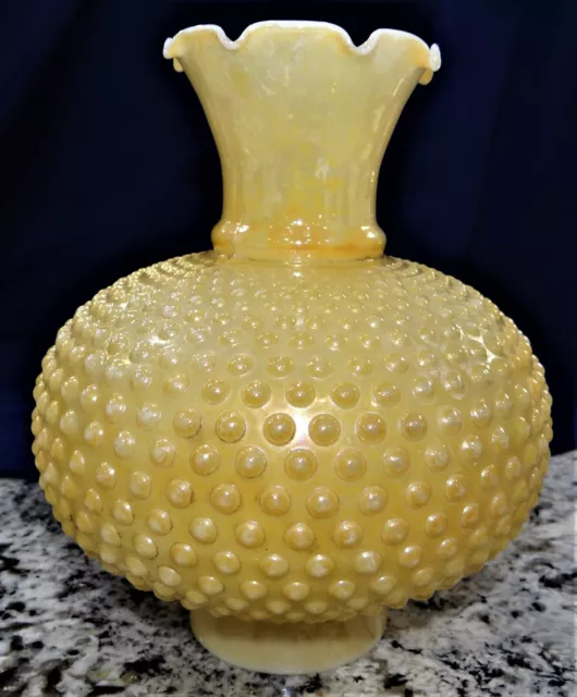 Peach Lustre Luster Hobnail Cased Glass Chimney Lamp Shade 3" Fitter Vtg