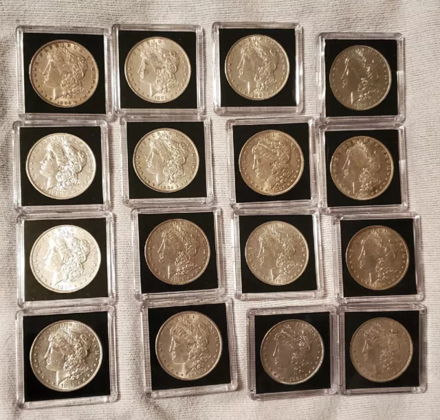 Morgan Dollar Lot Of 16 Coins Very Nice Lot XF-AU 90% Silver Coins Morgan Dollar Lot Of 16 Coins Very Nice Lot XF-AU 90% Silver Coins