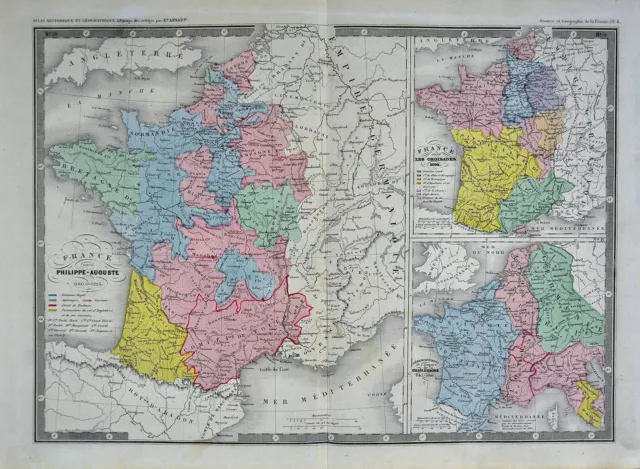 Ansart Map - Era of Phillippe-Auguste - Charlemagne - Crusades - France 845-1225 2