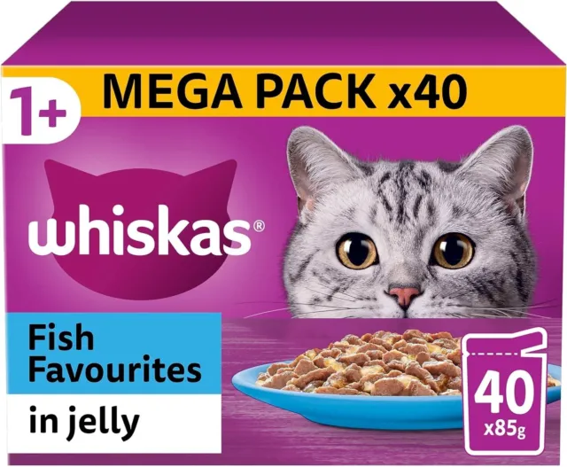 Whiskas Fish Favourites in Jelly 1+ Adult Wet Cat Food Pouch - 40 x 85g