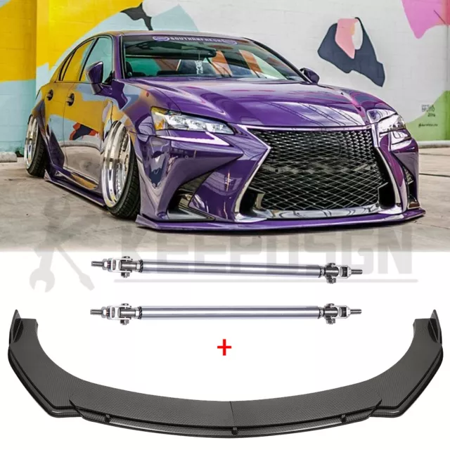 For Lexus SC300 SC400 Carbon Fiber Front Bumper Lower Lip Splitter + Strut Rods