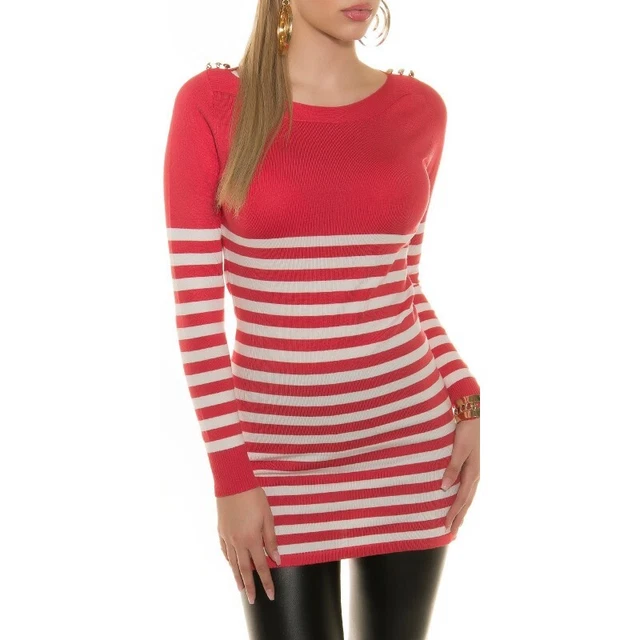 Maglione donna pullover lungo vestitino in maglia maniche lunghe a righe koucla