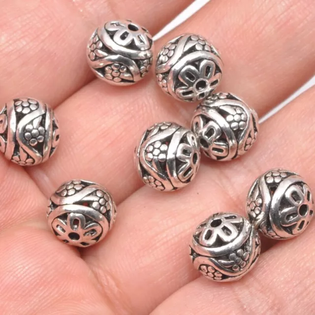 10 piezas espaciador hueco plata tibetana espaciador cuentas flores collar pulsera cuentas 10 mm