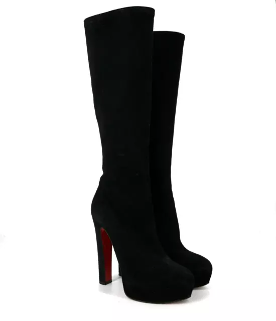 Christian Louboutin | Black Tall Suede Red Bottom High Heel Boots Size 38