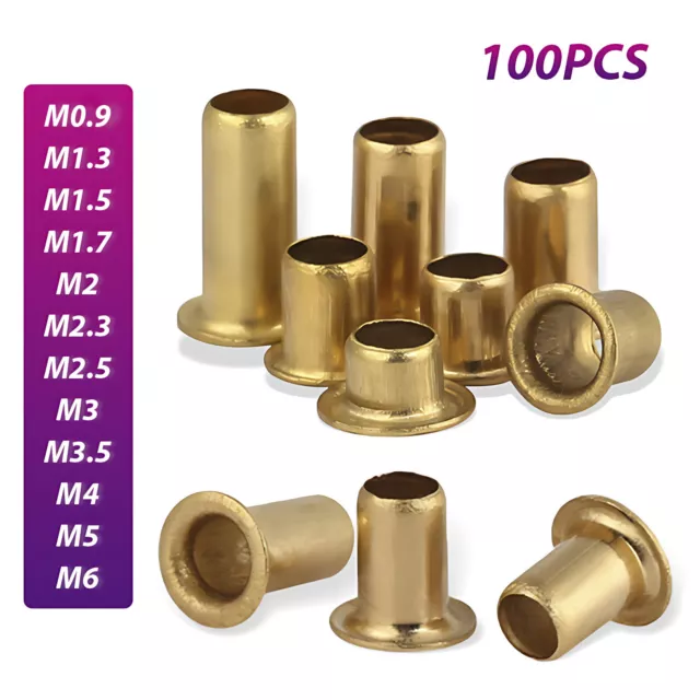 100 pz rivetti cavi in ottone rivetti per tubi rivetti a pressione occhielli rivetti DIN7340 M0,9 a M6